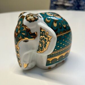 Noritake Teal and Gold Porcelain Elephant ceramic tea container collectable gift